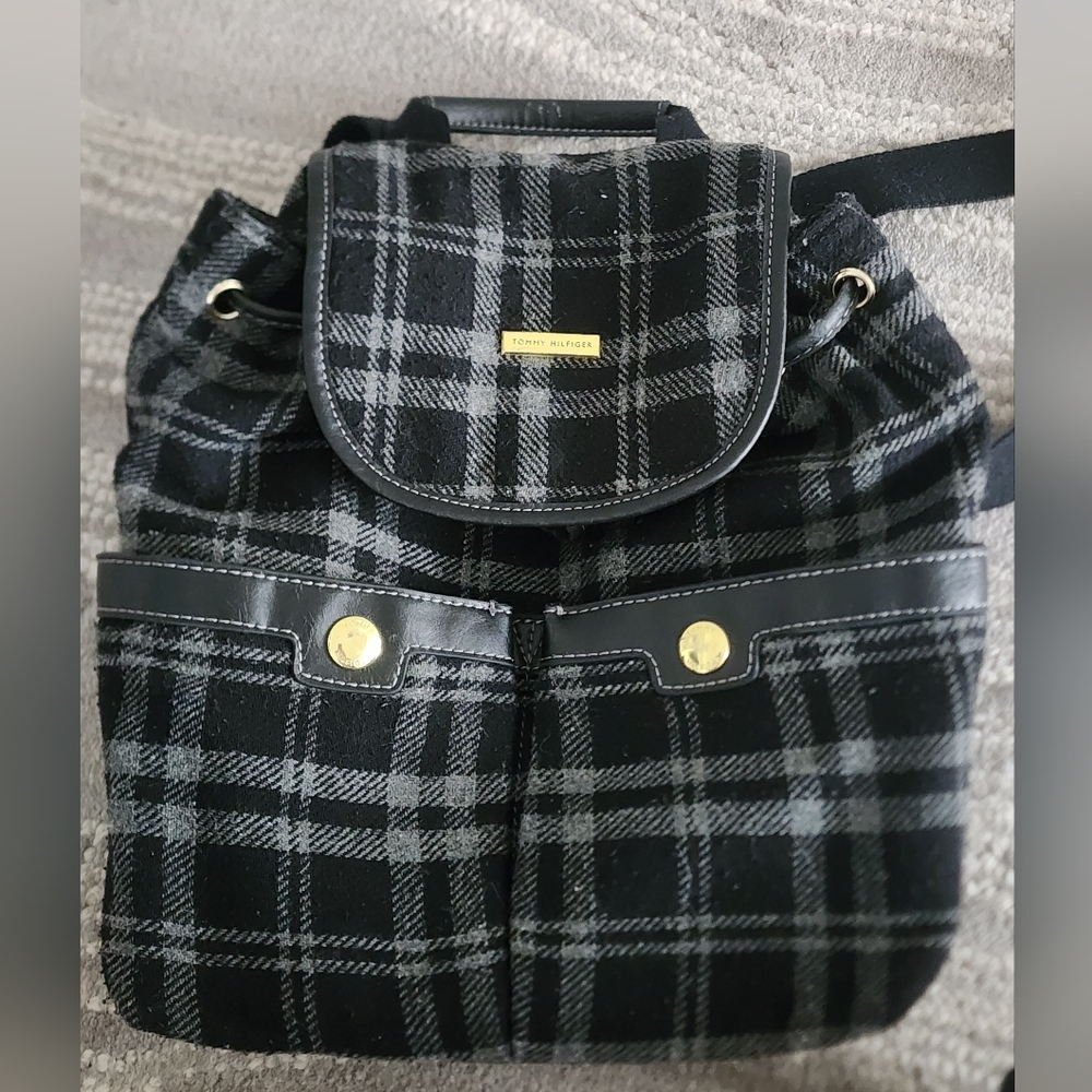 Tommy Hilfiger Black and Gray Plaid Mini Backpack Rucksack
